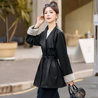 Veste longue marron de qualité supérieure pour femme en similicuir PU, manteau personnalisé pour l'automne, streetwear