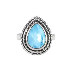 Anillo de Plata de Ley 925 con Larimar Natural Azul en Forma de Pera, Joyería para Mujer, Ideal para Regalo - Product Image 1