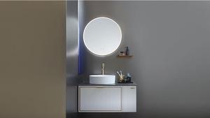 Mueble de Baño Flotante Moderno Blanco Acanalado con Lavabo, Gabinete de Baño Montado en la <span class=keywords><strong>Pared</strong></span> con Espejo LED Inteligente y Grifo - Product Image 6