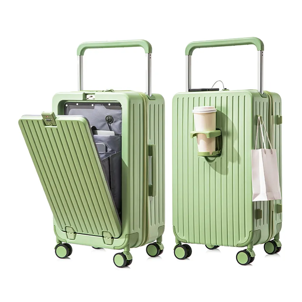 Multifunktion ale breite Trolley-Gepäck tasche Vorderer offener Koffer mit Laptop-Getränke halter und Ladeans chluss gepäck