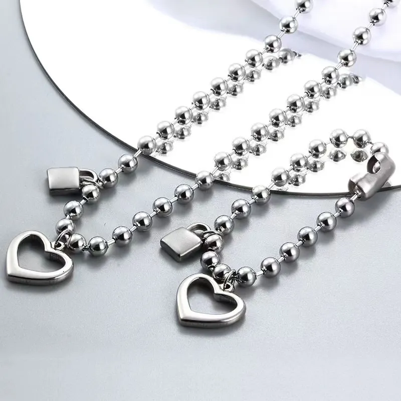 Ask Catalog un d 50 Spanish N Jewelry Set O Necklace Bracelet Women Stainless Steel Bead Link Chain Lock Heart Accessories