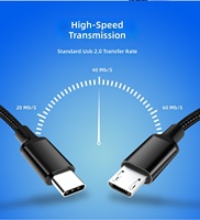 Câble USB C Type C vers Micro USB 3A Charge rapide 480 Mbps Synchronisation des données Câble en cuivre pur Câble en nylon tressé en aluminium