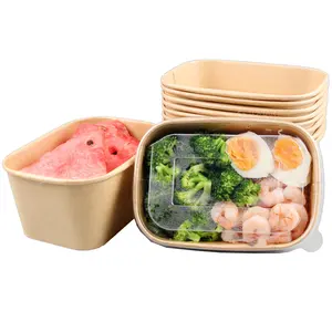 Recyclable Kraft Paper Food Packaging Custom Disposable Fruit Salad Container Serving Bowl With Lid