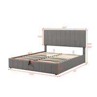 Cadre de lit plateforme en bois gris moderne pour chambre à coucher, tailles Queen et King, avec rangement relevable et tête de lit, pour la vente en gros