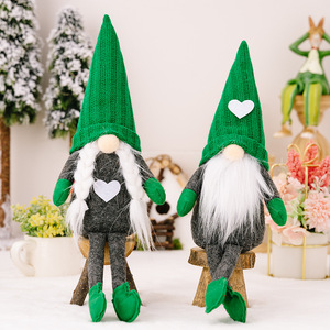 WOWEI Vert Tricoté Jambes Suspendues Chapeau Nain Sans Visage St. Patrick's Day Décoration Gnomes Peluche pour la Maison - Product Image 4