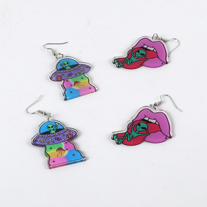 Hipérbole parodia universo colgante resina pendientes coloridos Radial UFO Aliens <span class=keywords><strong>boca</strong></span> letra acrílico gota pendientes moda - Product Image 4