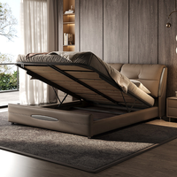 Lit de luxe en cuir véritable de style italien, tête de lit moderne à double oreiller, mobilier de chambre principale, cadre de lit rembourré taille King