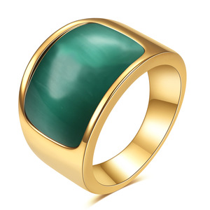 Bague pour homme en acier inoxydable doré 16 mm avec pierre œil-de-chat, forme géométrique, pour le pouce ou le petit doigt, bijou cadeau - Product Image 5