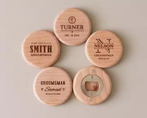 Modern Wedding Party Mini Round <strong>Wooden</strong> Beer <strong>Opener</strong> With Stainless Steel Magnetic Magnet Wood <strong>Bottle</strong> <strong>Opener</strong> for Guests - Product Image 6