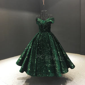 Glanzend off-shoulder baljurk met zware borduursels, lange avondjurk voor gala's met empiretaille - Product Image 5