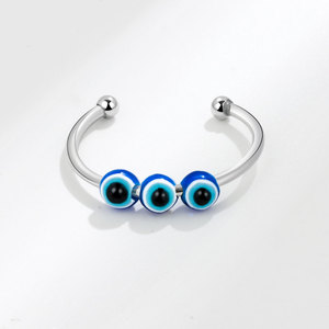Anillos Ajustables con Cuentas Giratorias de Ojo Turco Antiestrés, Chapados en Oro Blanco sobre Cobre, Joyería para Aliviar la Tensión para Mujeres - Product Image 4