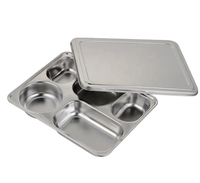 Plateau de service rectangulaire en acier inoxydable 304 avec compartiments, assiette métallique pour fêtes et écoles