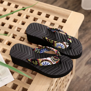 Summer New Women's <b>Thick</b> Bottom Slippers Bohemian Silk <b>Ribbon</b> Ethnic Fashion Outwear Beach Slippers - Product Image 6