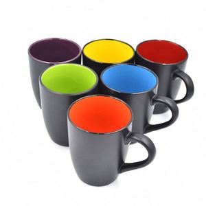 Juego de Tazas de Cerámica Brillante de 10 oz, Tazas de Café Coloridas por Dentro, Tazas para Leche, Servicio de Restaurante para Agua y Capuchino - Product Image 1