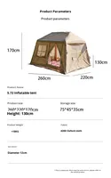 Tente de toit gonflable imperméable pour camping, auvent quatre saisons, colonne d'air Oxford chaude, toit gonflable entièrement automatique 2.6x2.2x1.7m