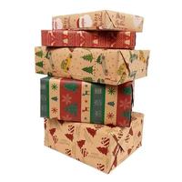 Ensemble de papier cadeau de Noël écologique 70x50cm en kraft recyclé enduit d'amidon, 10 étiquettes, 10m de ficelle, 6 motifs vintage