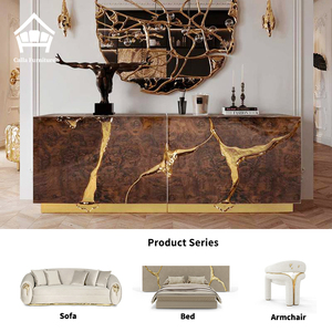 Luxueus gouden messing dressoir, modern high-end designkast voor hotel, villa, luxe eetkamer, handgemaakt meubelset. - Product Image 2