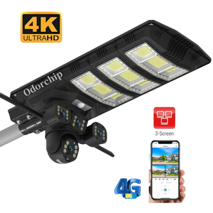 Farola Solar con 3 Pantallas de Video y Cámara 4G, Sistema de Cámara de Seguridad Wifi <span class=keywords><strong>V380</strong></span> Pro para Exteriores, Inalámbrica, con Batería, en Línea - Product Image 1