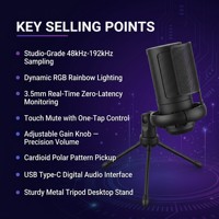 Micrófono para Juegos ME6S Pro, Micrófono de Estudio USB Tipo-C con Monitoreo en Tiempo Real y Ganancia de Volumen para YouTube, Twitch, PC, Mac