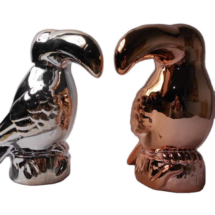 Керамическая статуя попугая с металлическим покрытием, золото и серебро