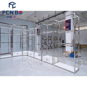 Estante de ropa plateado de acero inoxidable personalizado, estante de ropa de boutique, tienda al por mayor, estantes de exhibición de ropa de boutique - Product Image 5