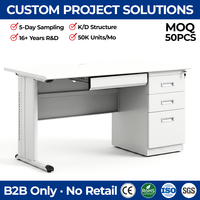 Bureau d'ordinateur en métal à piétement unique avec 3 tiroirs et plateau pour clavier, en acier blanc, idéal pour les petits espaces de travail