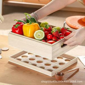 Wooden Egg Storage Box With Lid And Compartments For <b>Kitchen</b> Countertop Fruit Vegetable Organizer Solid Wood Large Capacity - Product Image 1