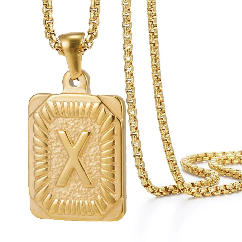 Classic trendy gold hip hop necklace Personalized gift rectangle pendant male necklace 26 English letters man necklace for men