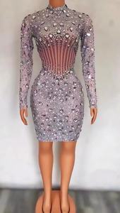 Vestido De fiesta De malla transparente para mujer, vestido De fiesta De cristal hecho a mano De manga larga, AD1532 - Product Image 2