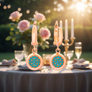 Rose Gold Plated Round <b>Dangle</b> Design Nano Turquoise Stone <b>Earring</b> 925 Sterling <b>Silver</b> Jewelry - Product Image 3
