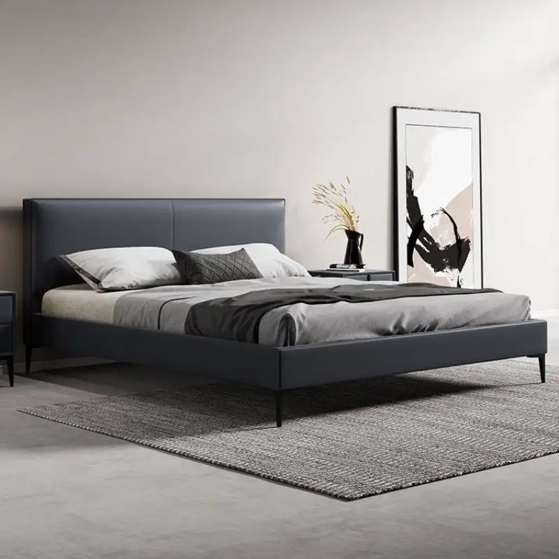 Luxury Minimalist Design Leather Bed Set Contemporary Style Model Master Bedroom Furniture for Bedroom