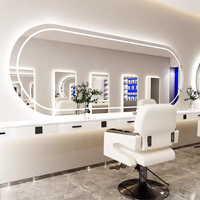 Miroir Mural LED Luxe Moderne Grande Station pour Salon de Coiffure et de Beauté avec Éléments Décoratifs