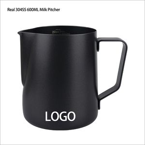 เหยือกนมสแตนเลส 304 สีดำเงิน สำหรับบาริสต้า ปากแหลม มีสเกลวัดปริมาณด้านใน ความจุ 600 มล. สำหรับทำลาเต้อาร์ต  พร้อมสกรีนโลโก้ได้ - Product Image 2