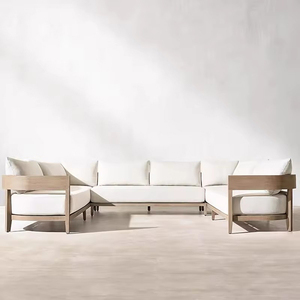 Conjunto de Sofás de Exterior de Madera de Teca Moderna, Ecológico, Resistente, Antioxidante y de Secado Rápido, con Cojines de Tela Impermeable - Product Image 6