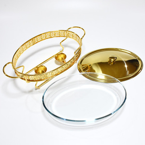 Plato Ovalado de Vidrio Resistente a las Manchas, con Tapa y Marco Dorado de Lujo, <span class=keywords><strong>Cazuela</strong></span> Transparente de 3 Litros, para Diversos Menús, Servicio Festivo - Product Image 3