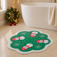 Tapis de bain de Noël en gros, aspect lin, tissé, absorbant, antidérapant en caoutchouc, bordure en peluche, vente en gros