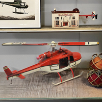Modèle d'hélicoptère rétro rouge 35 cm, figurine d'avion en métal, artisanat en fer, fait main, imprimé vintage, décoration d'intérieur, objet de collection