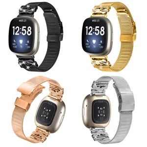 Neues luxuriöses edelstahl-Miländer Uhrenarmband für Fitbit Versa 4/3/Sense2 Ersatzuhr Netzband mit Strass