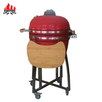 Barbecue Kamado rouge de 23,5 pouces, four en céramique de haute qualité, table de contrôle en acier inoxydable émaillé en porcelaine