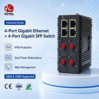 Switch industriel géré sur rail DIN 4GE 4 fibres, switch réseau optique Gigabit RJ45 pour anneau redondant
