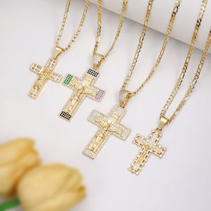 Collana personalizzata 14K placcato oro Guadalupe con ciondolo croce varietà gioielli religiosi con <span class=keywords><strong>cuore</strong></span> e catena a maglie zirconi intarsio - Product Image 2