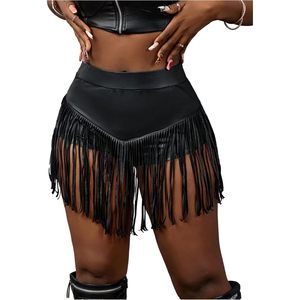 FOXA Women's Tassel PU Leather Mini <b>Shorts</b> High Waisted <b>Fringe</b> Club Party Hot Pants Rave Wear - Product Image 1