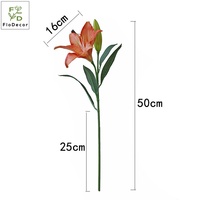 Vente en gros de fleurs artificielles en tissu de soie enduit de latex, effet toucher réel, 3 têtes de lys blancs de 50 cm, pour centre de table de fête, décoration de mariage