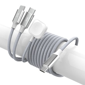 Câble de données tressé en nylon, USB C vers Lightning, charge magnétique pour montre, 1m, argenté, blanc, charge rapide pour Apple Huawei - Product Image 3