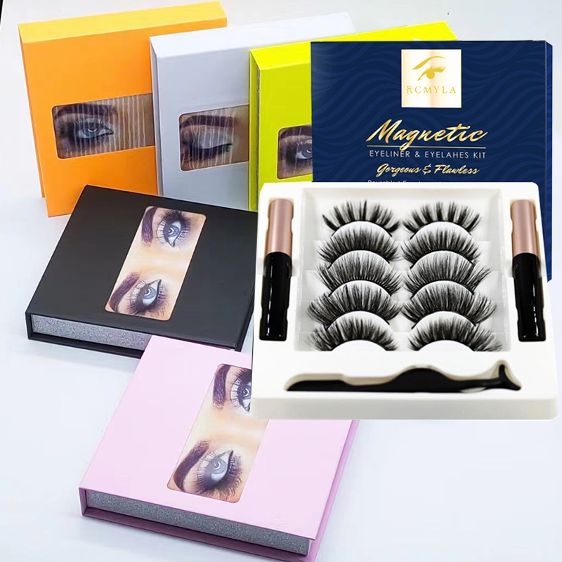 Magnetic Lashes Kit,Magnetic Eyelashes Eyeliner Magnetic Lashes Set, 5 Pairs Reusable Mink Eyelash with Tweezers- No Glue Needed