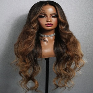 Ombre Highlight Body Wave perruque de cheveux humains 26 pouces HD Lace Front perruques sans colle pour les femmes Look naturel pleine densité tendance - Product Image 1