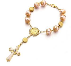 Braccialetti <span class=keywords><strong>Rosario</strong></span> Cattolici con Croce in <span class=keywords><strong>Oro</strong></span> Rosa all'Ingrosso, Bracciale <span class=keywords><strong>Rosario</strong></span> con Perline - Product Image 4