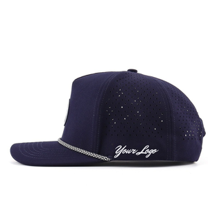 6-Panel Baseball Cap Dark Blue <b>Mesh</b> Breathable Adjustable Sporty Unisex Adult Spring Summer Laser Cut Hole With Rope - Product Image 4