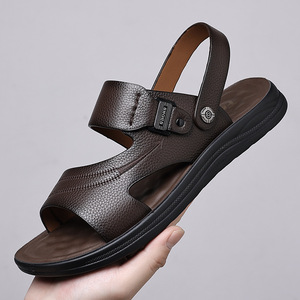 Wholesale Mens First Layer Cow Leather Sandals Soft Cushion Sole Two Wear <b>Slippers</b> Fashion Outdoor Beach <b>Summer</b> Shoes - Product Image 5