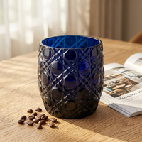 Tasse à café ou à thé en cristal bleu ovale bohème, écologique, réutilisable, portable, pour bière ou eau, avec logo personnalisé, boîte couleur, bordure en cristal